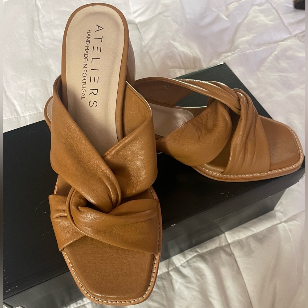 Ateliers Doria Tan Leather 2” Block Heel Sandals - Picture 8 of 11